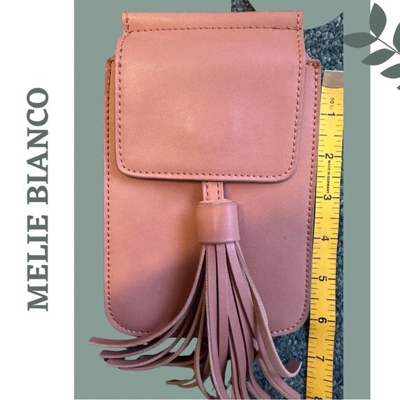 🛍️3/$40 Melie Bianco Premium Vegan Leather Slim Crossbody Bag Tassle Peach - Picture 7 of 7